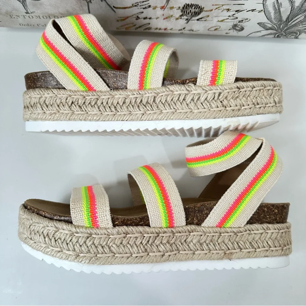 Steve Madden Women's Kimmie Flat Wedge Sandal Size 8 Bright Multi Color Straps